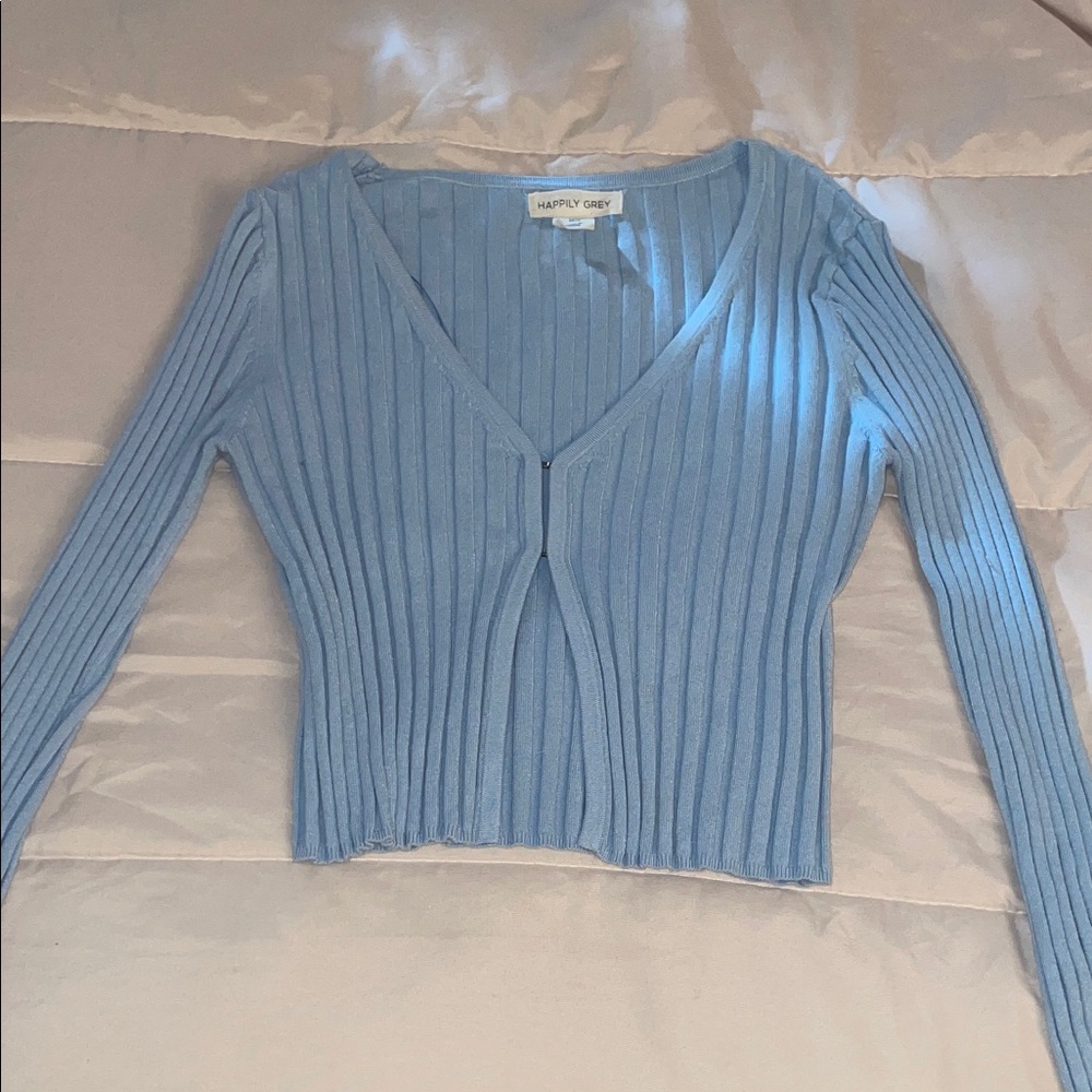 Women's Blue Ribbed Sweater